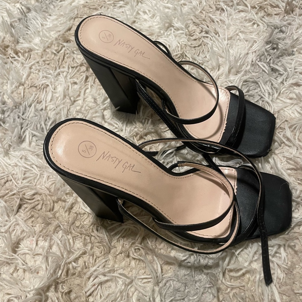 Nasty gal black strappy heels size 7.5